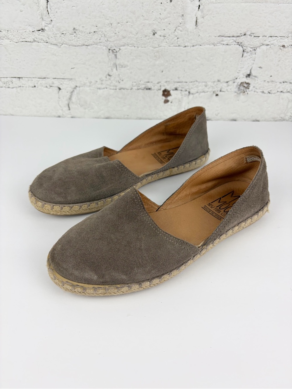 Miz Mooz Carmena Taupe Grey Suede Leather Espadrille Mule Sandals 39